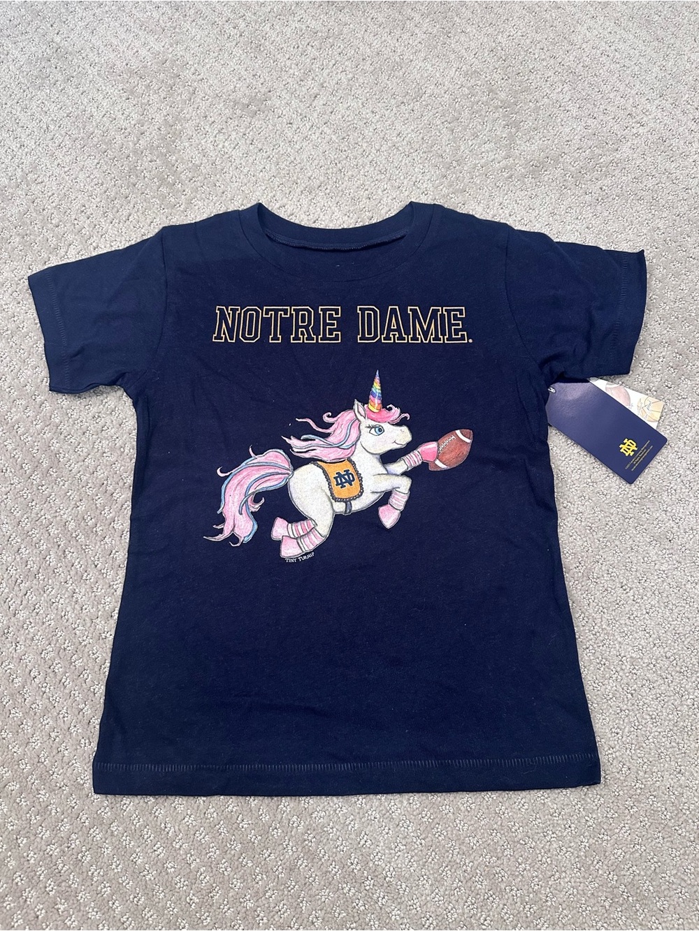 Notre Dame Tiny Turnip Unicorn Football Girls T-Shirt Navy Size 5T NWT